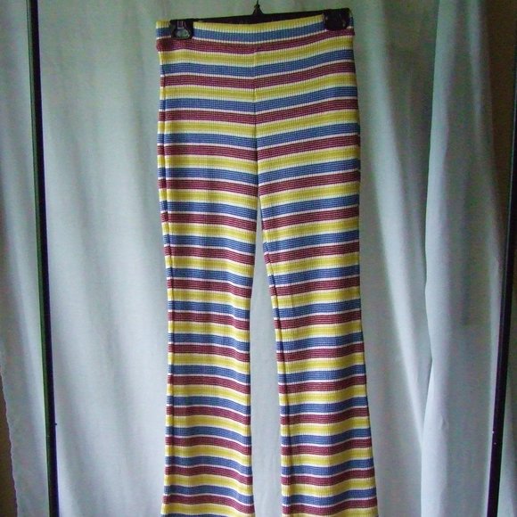 Zara flared pants knit loungewear red yellow blue ribbed striped cozy pants - Picture 1 of 11
